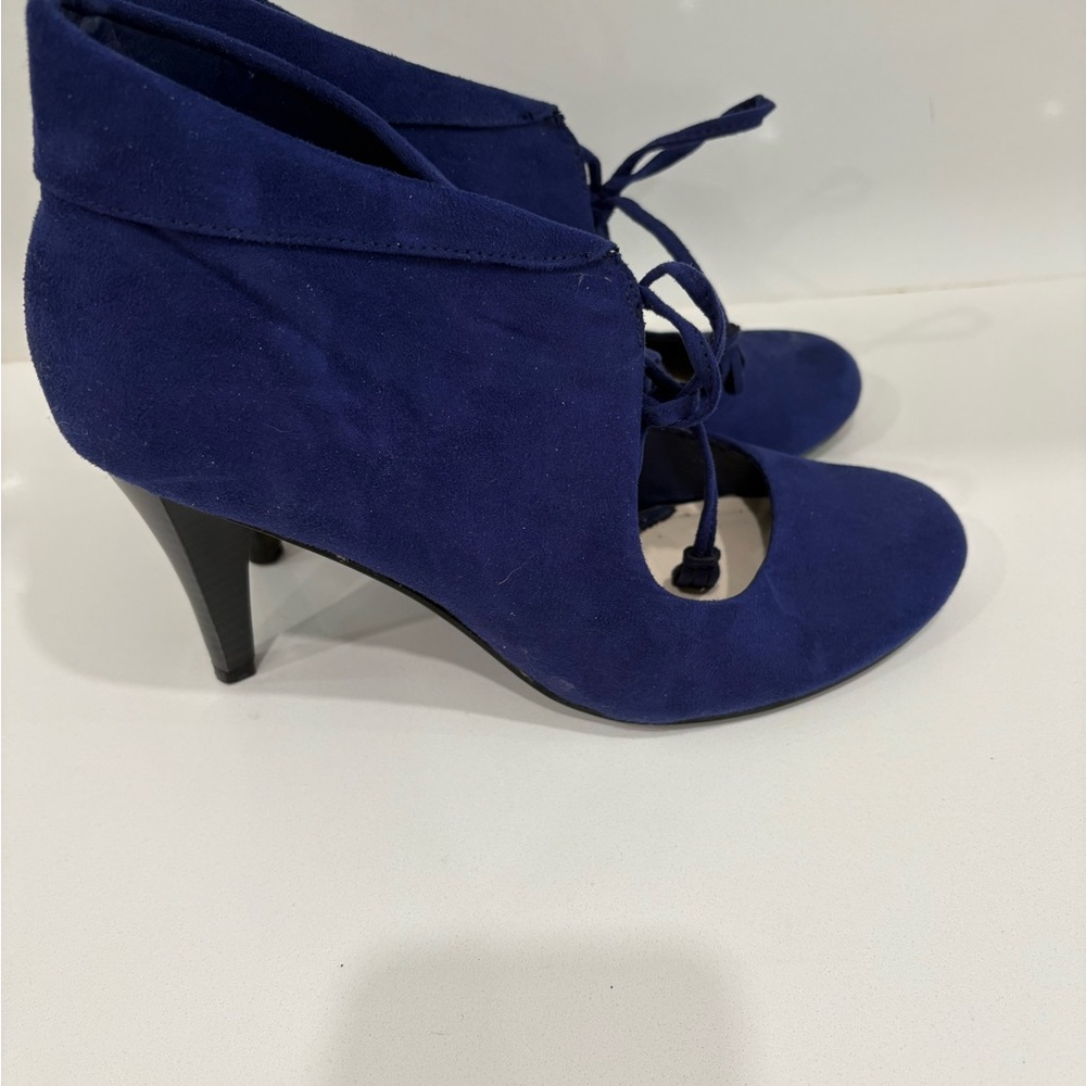 Vintage Lela Rose Royal Blue Suede Ankle Boots - Picture 3 of 8
